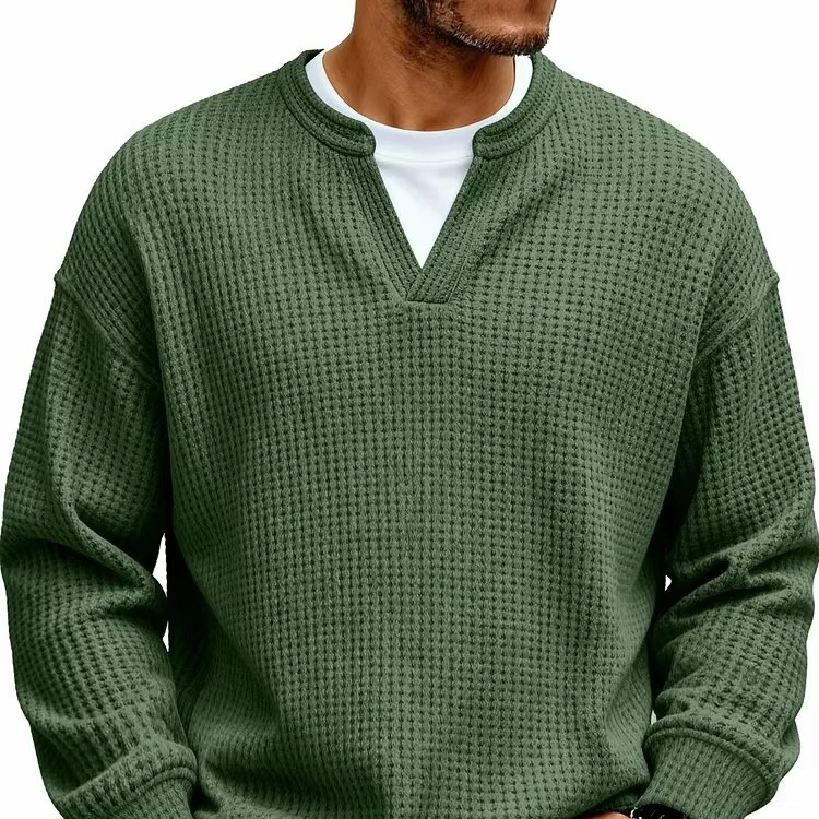 Waffle Knit V-Neck Pullover
