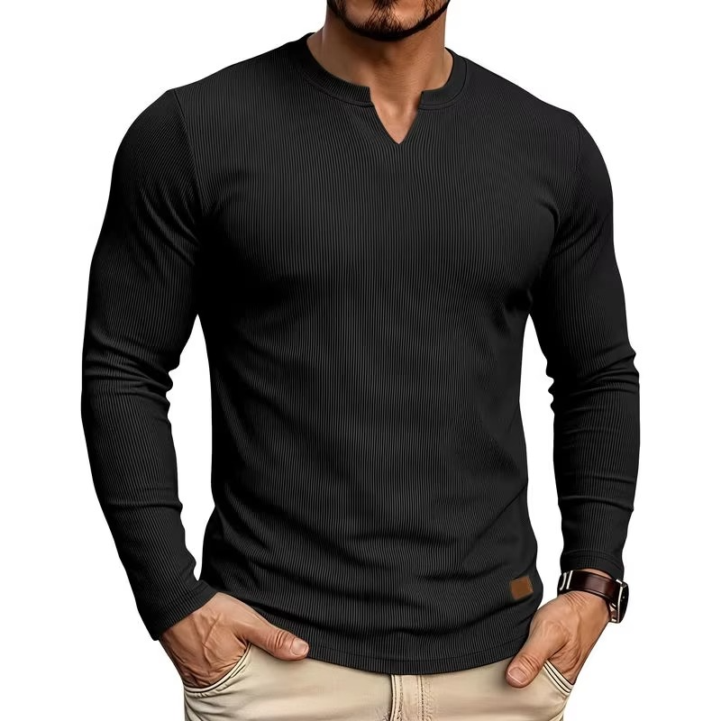 Textured V-Neck Long Sleeve Tee