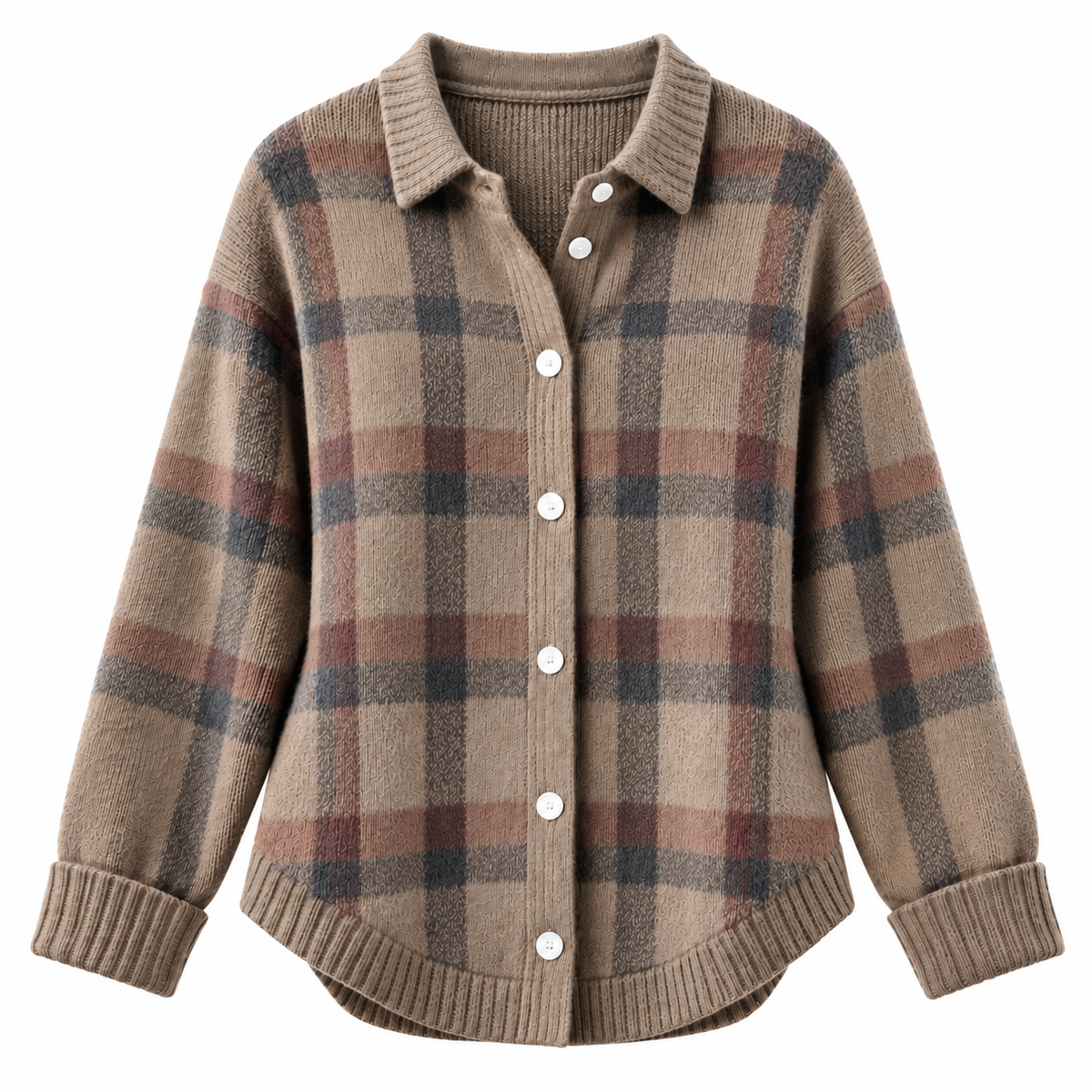 Women's Cozy Plaid Knit Cardigan