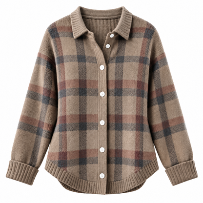 Women's Cozy Plaid Knit Cardigan