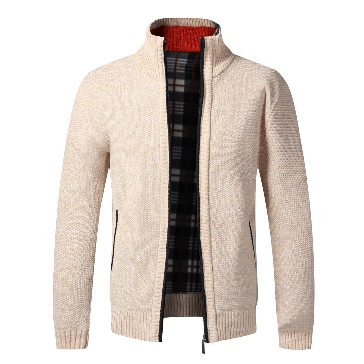 Fleece-Lined Knit Zip Cardigan
