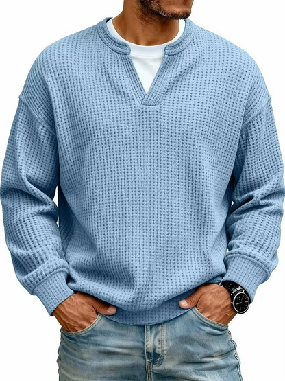 Waffle Knit V-Neck Pullover