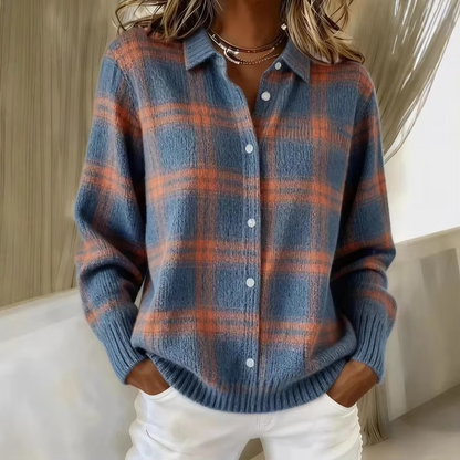 Women's Cozy Plaid Knit Cardigan
