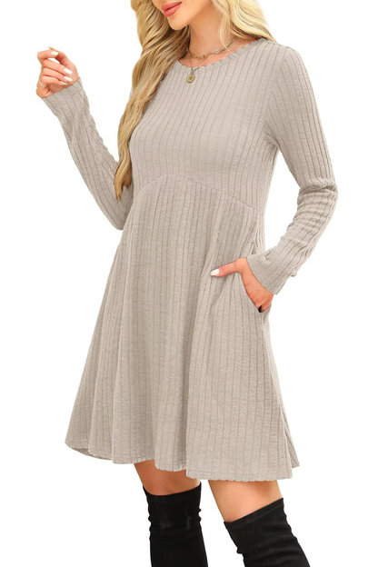 Ribbed A-Line Pocket Dress
