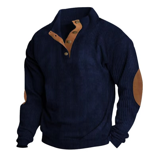 Textured Button-Collar Pullover