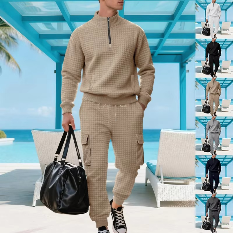 Men's Premium Textured Quarter-Zip Tracksuit Set