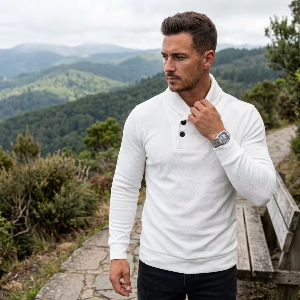 Shawl Collar Button Pullover