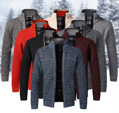 Fleece-Lined Knit Zip Cardigan
