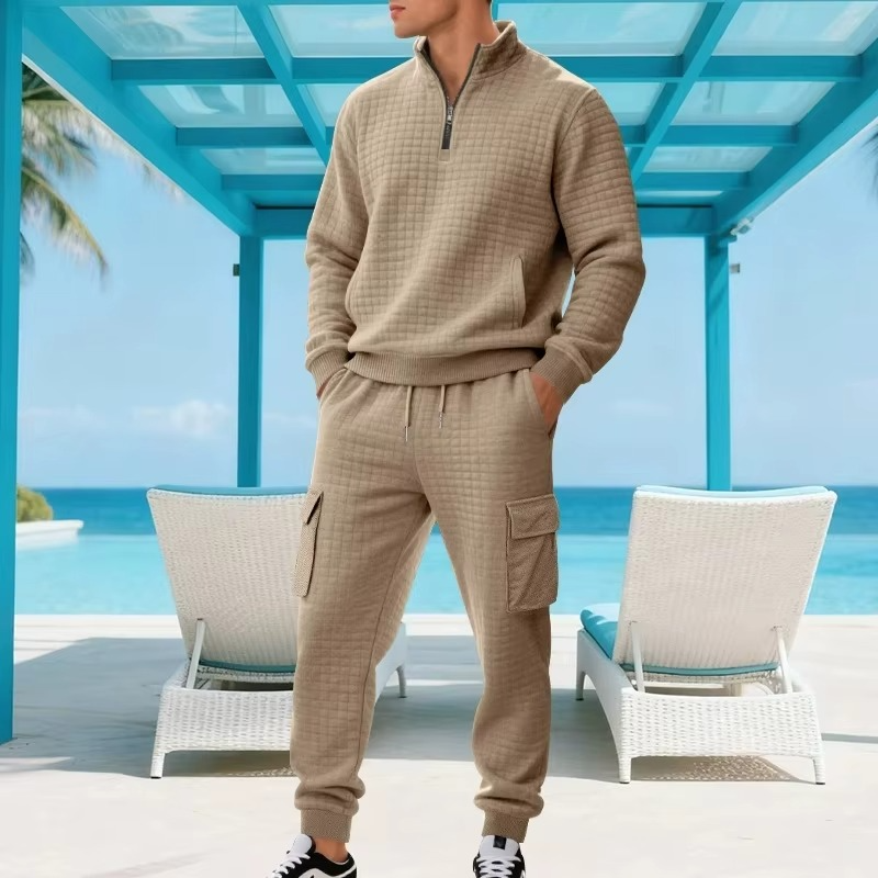 Men's Premium Textured Quarter-Zip Tracksuit Set