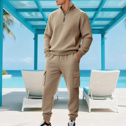 Men's Premium Textured Quarter-Zip Tracksuit Set