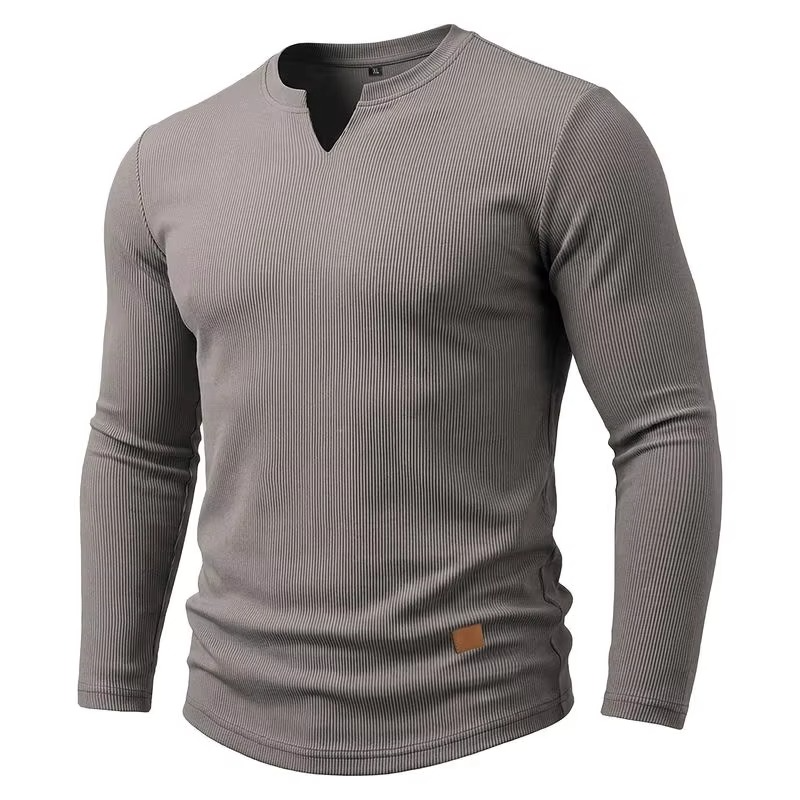 Textured V-Neck Long Sleeve Tee