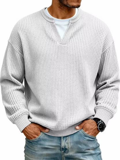 Waffle Knit V-Neck Pullover