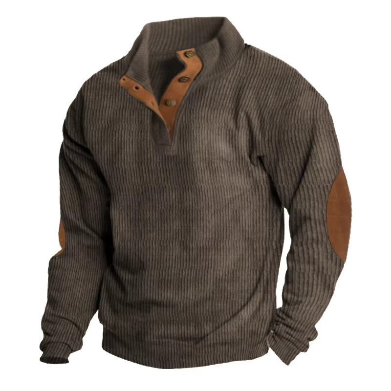 Textured Button-Collar Pullover