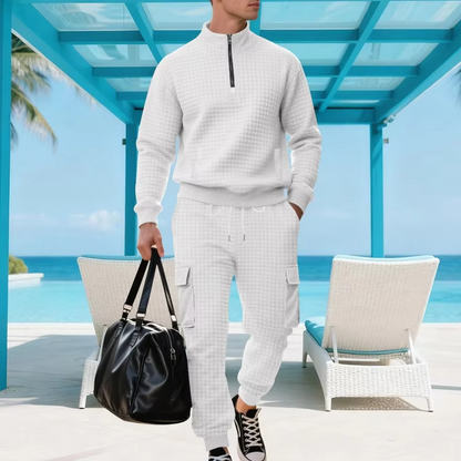 Men's Premium Textured Quarter-Zip Tracksuit Set