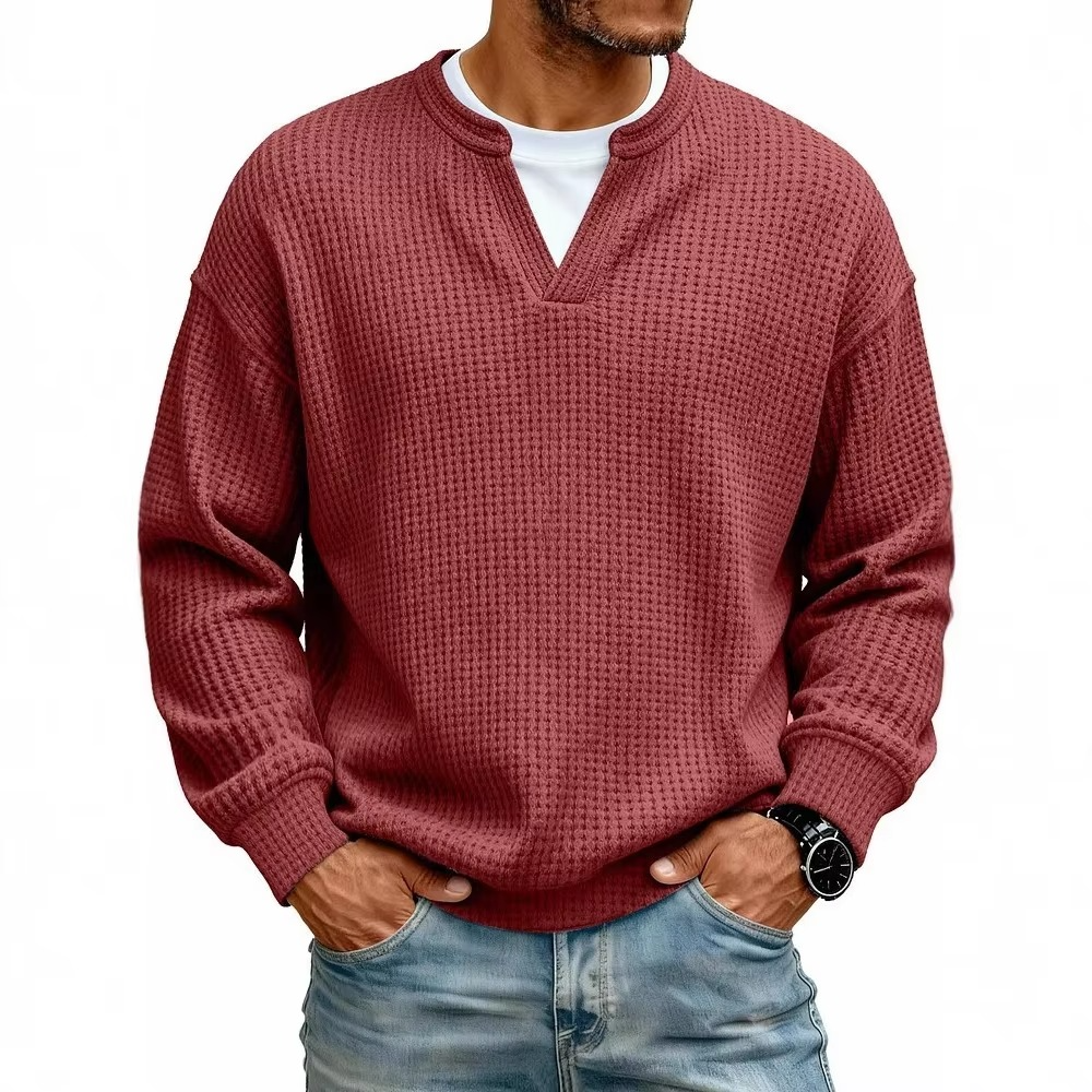 Waffle Knit V-Neck Pullover