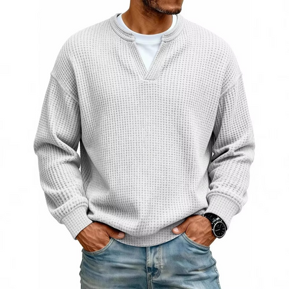 Waffle Knit V-Neck Pullover