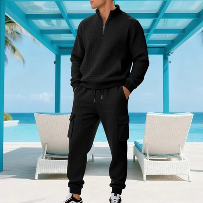 Men's Premium Textured Quarter-Zip Tracksuit Set
