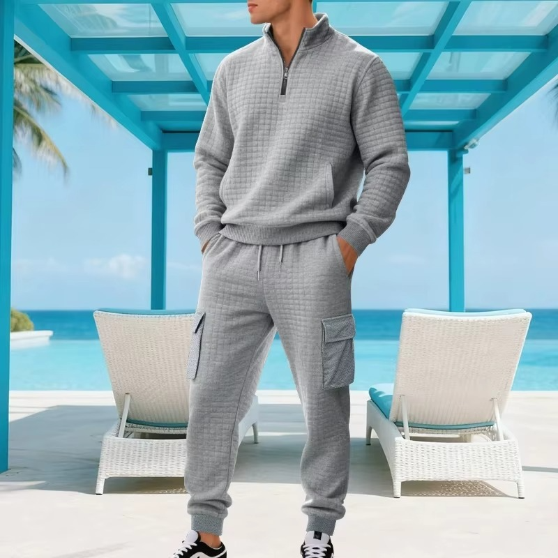 Men's Premium Textured Quarter-Zip Tracksuit Set