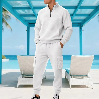 Men's Premium Textured Quarter-Zip Tracksuit Set