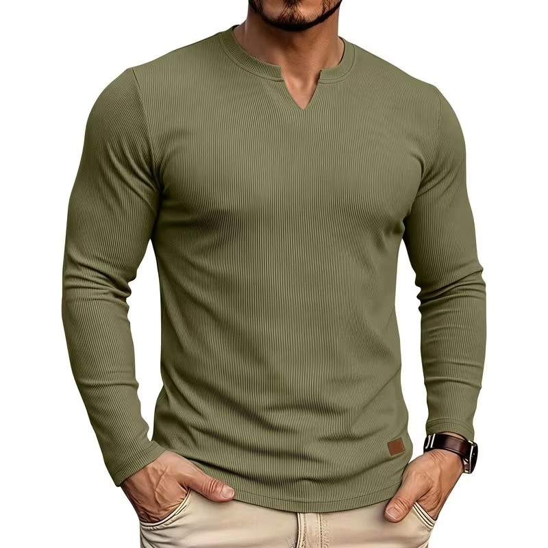 Textured V-Neck Long Sleeve Tee