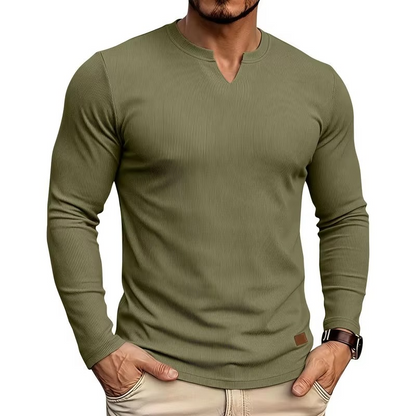Textured V-Neck Long Sleeve Tee