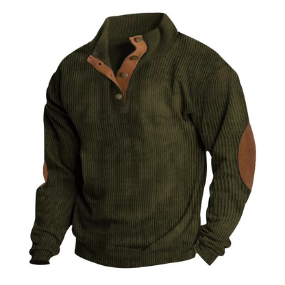 Textured Button-Collar Pullover
