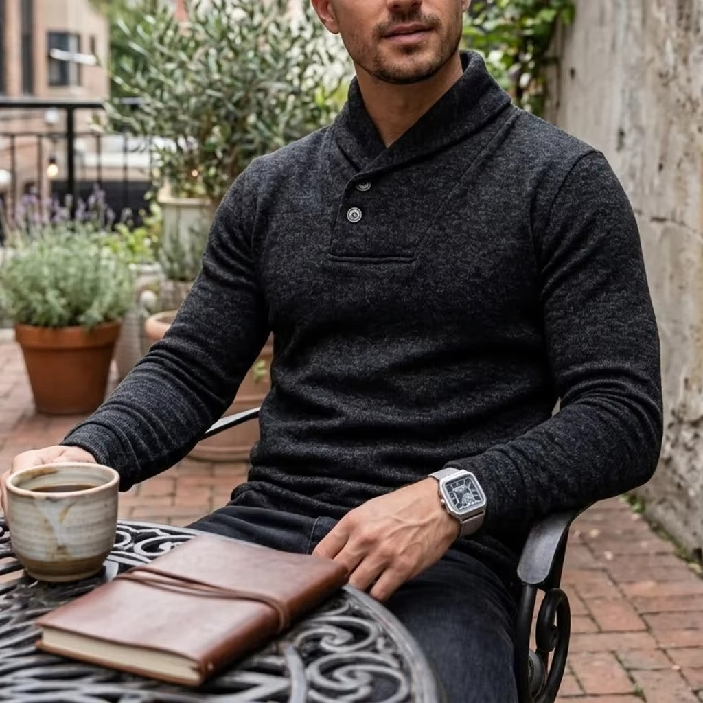 Shawl Collar Button Pullover