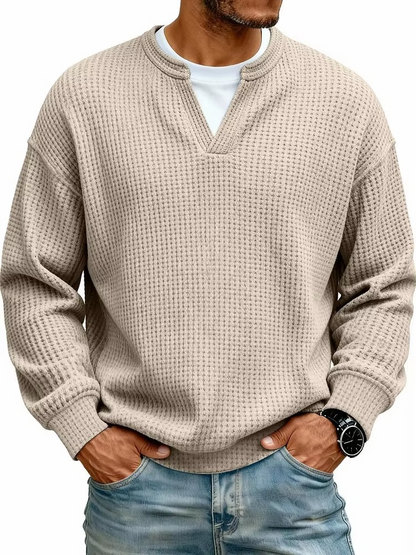 Waffle Knit V-Neck Pullover