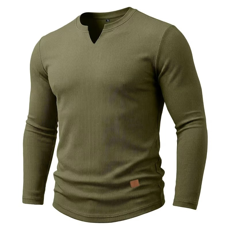 Textured V-Neck Long Sleeve Tee