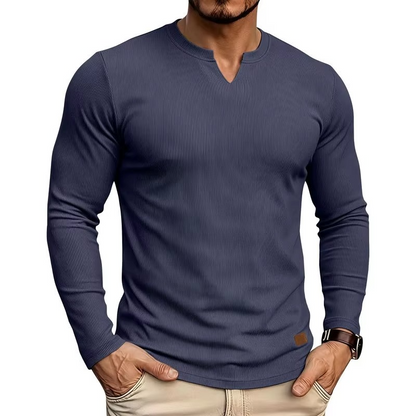 Textured V-Neck Long Sleeve Tee