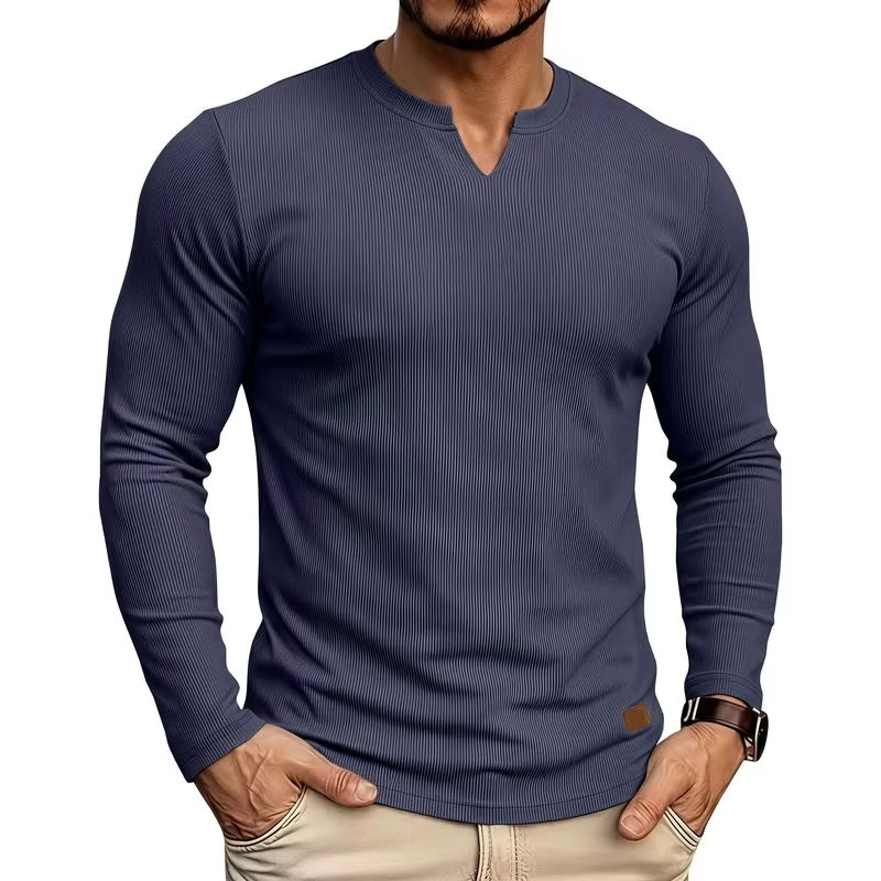 Textured V-Neck Long Sleeve Tee