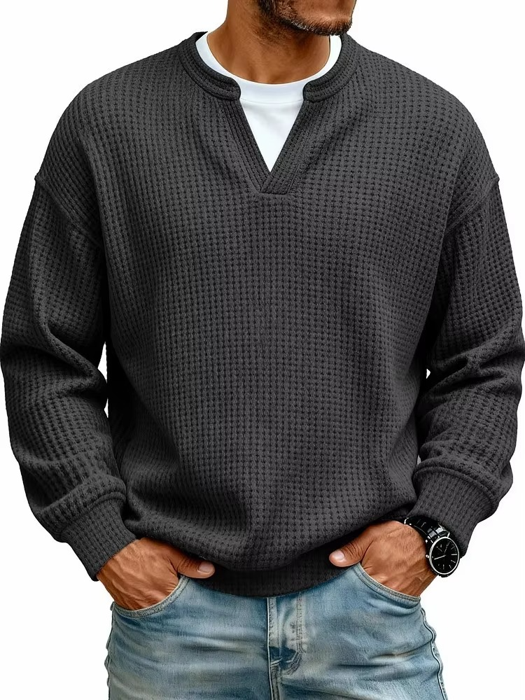 Waffle Knit V-Neck Pullover