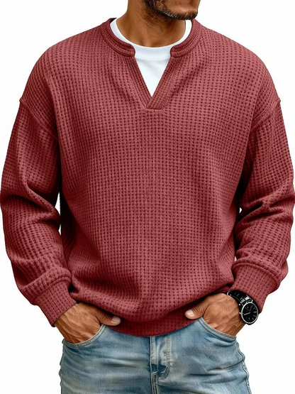Waffle Knit V-Neck Pullover