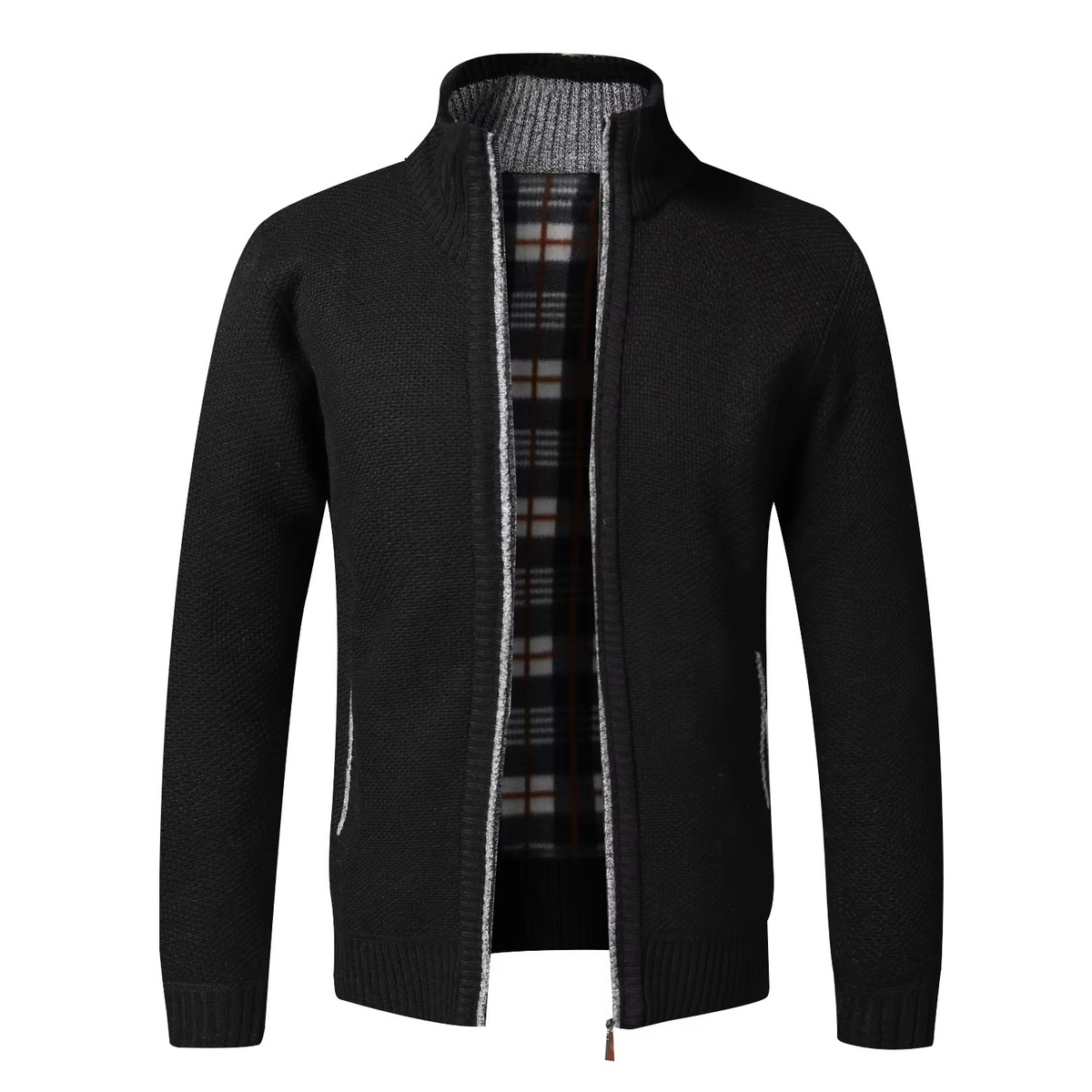 Fleece-Lined Knit Zip Cardigan