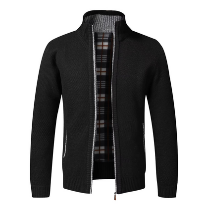Fleece-Lined Knit Zip Cardigan