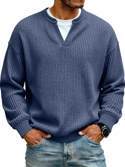 Waffle Knit V-Neck Pullover
