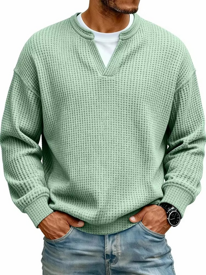 Waffle Knit V-Neck Pullover