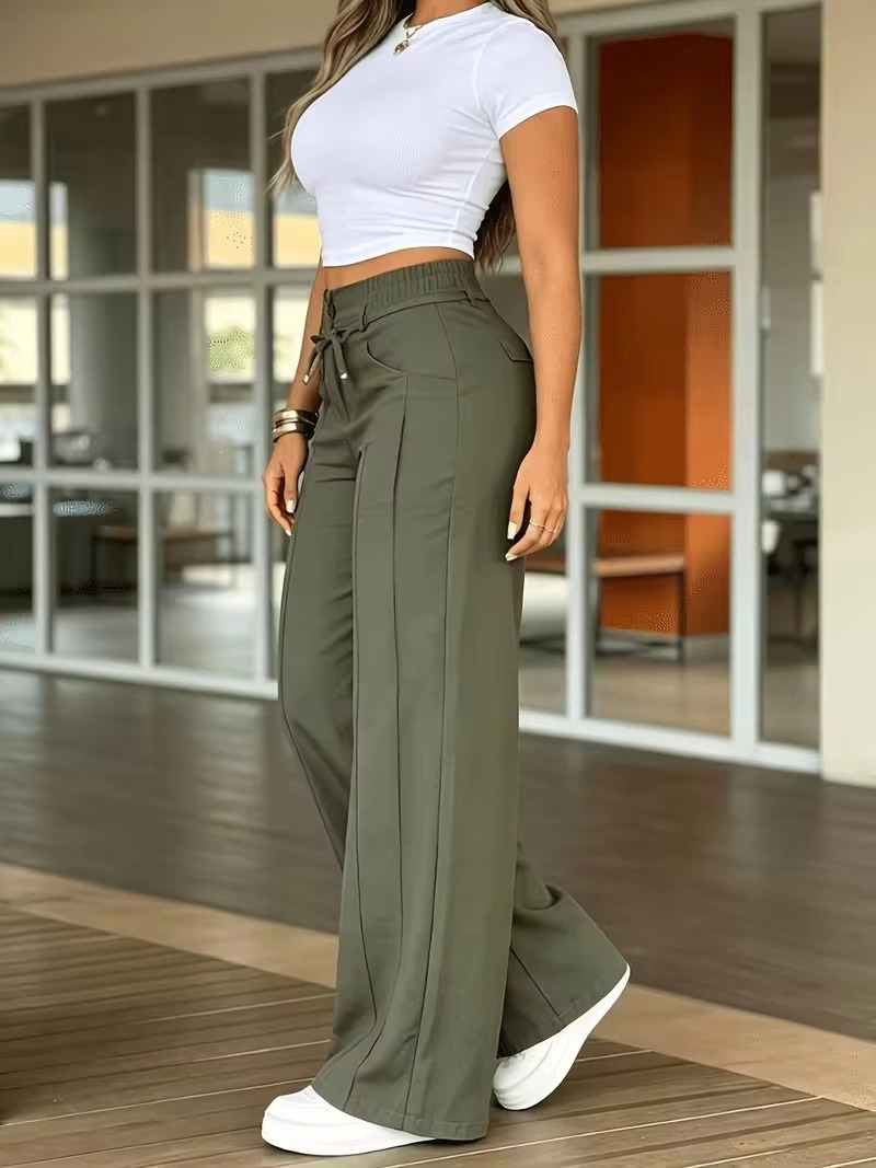 High-Waisted Wide Leg Drawstring Pants