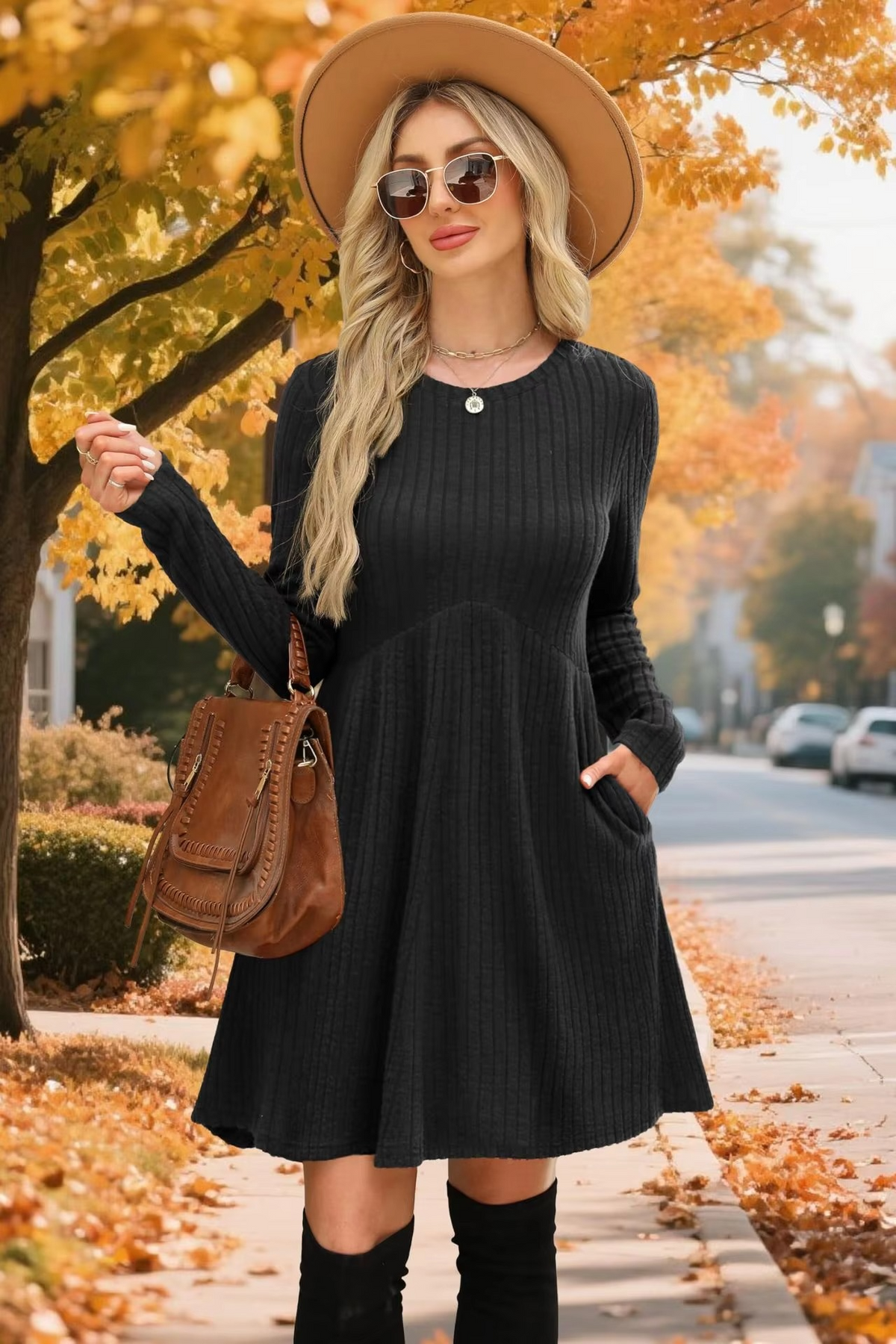 Ribbed A-Line Pocket Dress