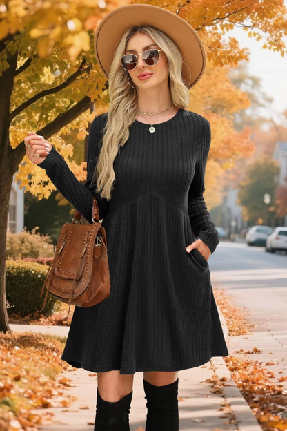 Ribbed A-Line Pocket Dress