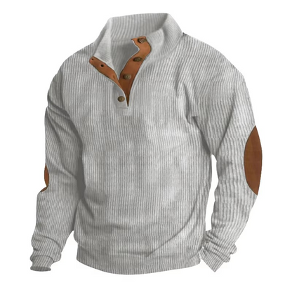 Textured Button-Collar Pullover