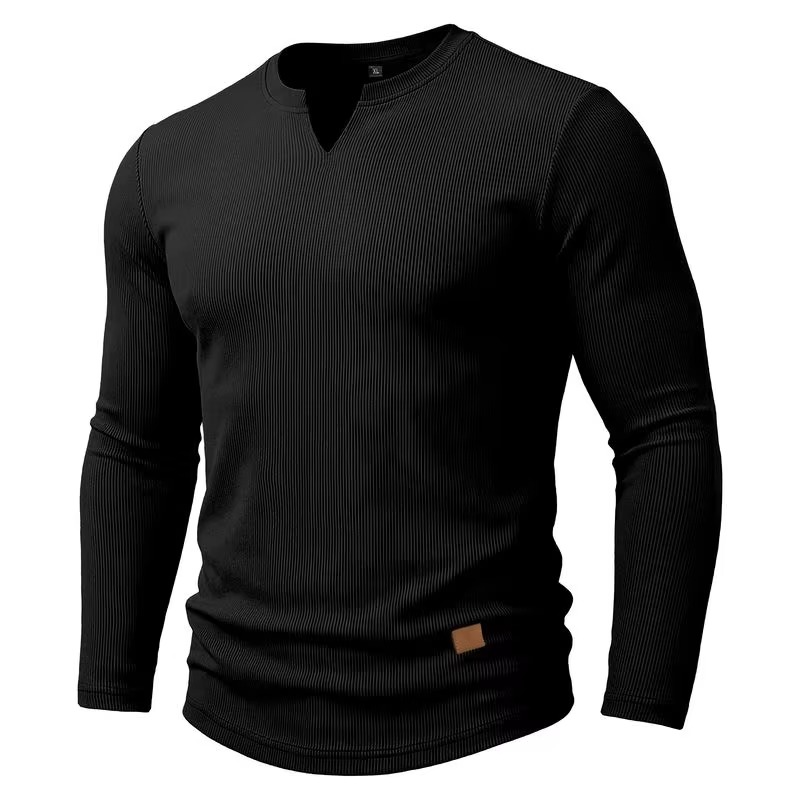 Textured V-Neck Long Sleeve Tee