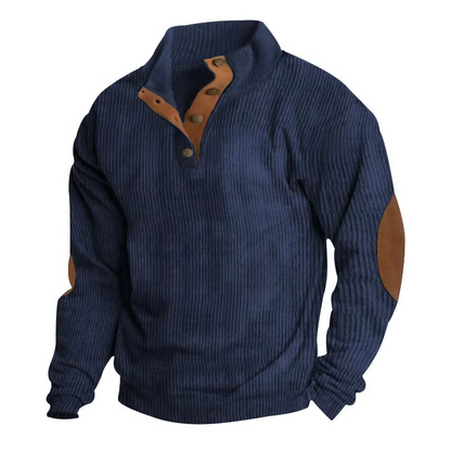 Textured Button-Collar Pullover
