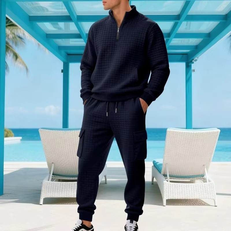 Men's Premium Textured Quarter-Zip Tracksuit Set