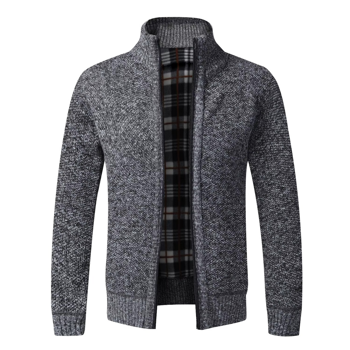 Fleece-Lined Knit Zip Cardigan