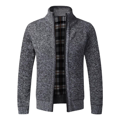 Fleece-Lined Knit Zip Cardigan