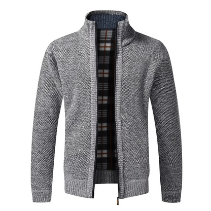 Fleece-Lined Knit Zip Cardigan