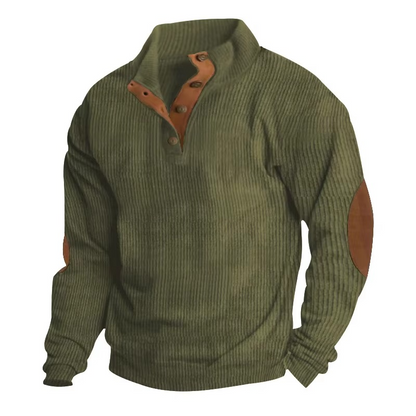Textured Button-Collar Pullover
