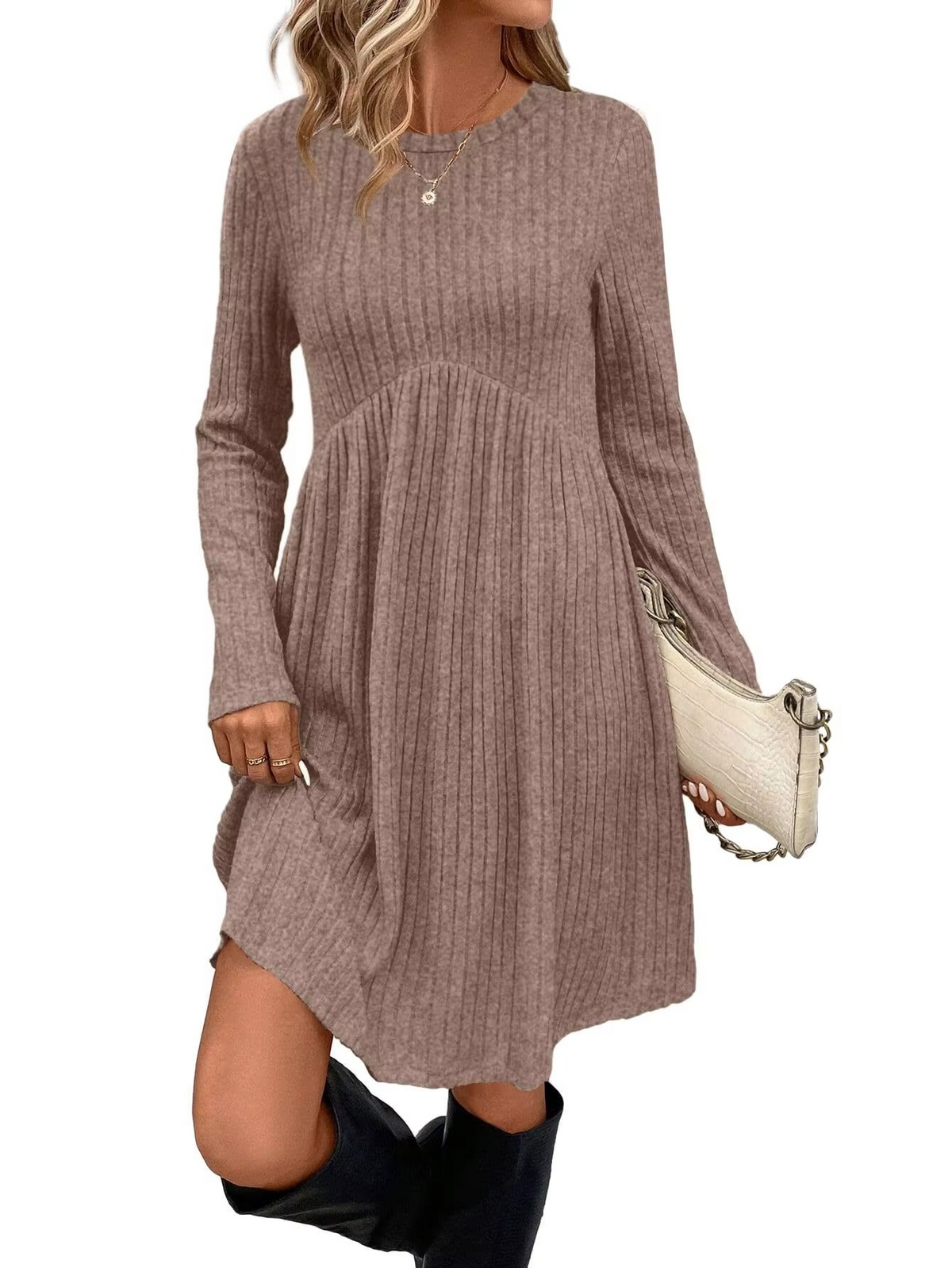 Ribbed A-Line Pocket Dress