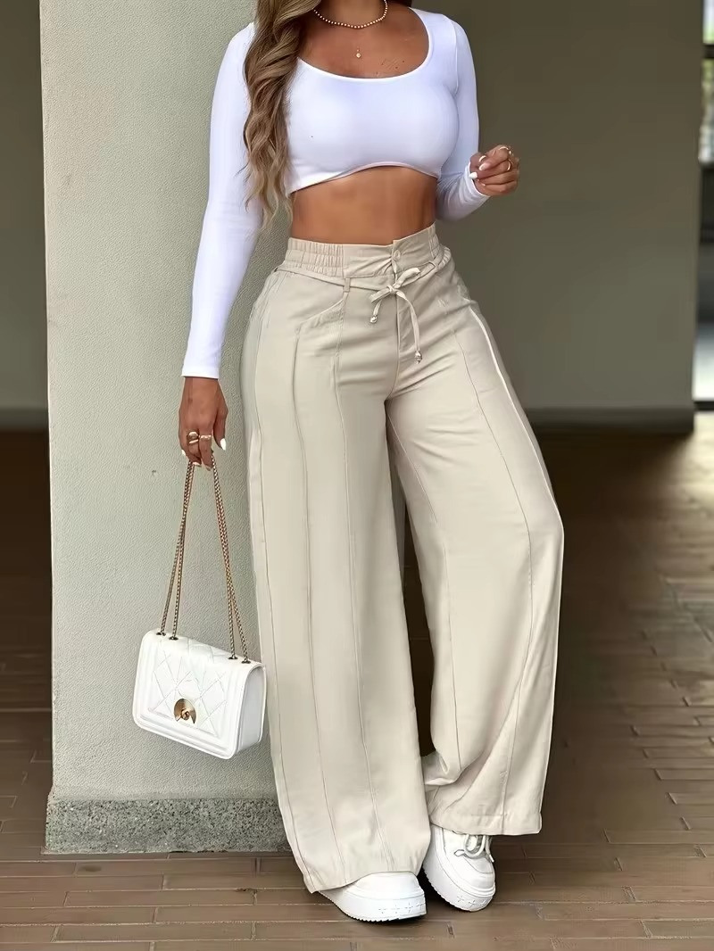 High-Waisted Wide Leg Drawstring Pants